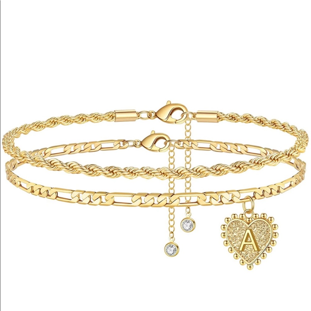 14k Gold Plated anklets with letter A